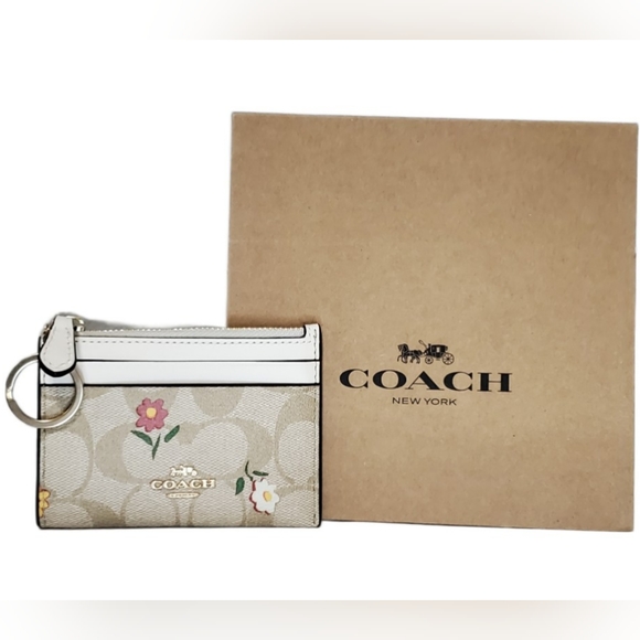 Coach Mini Skinny Id Case In Signature Canvas With Ditsy Print NWT - Picture 2 of 6